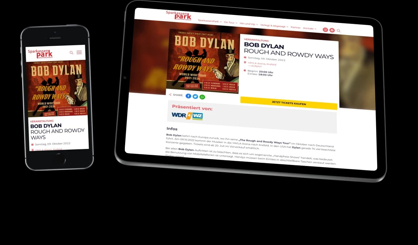 Sparkassenpark Website Mockups
